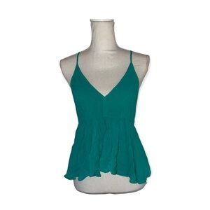 EXPRESS Green Babydoll Tank With Adjustable Straps & Zipper Back M